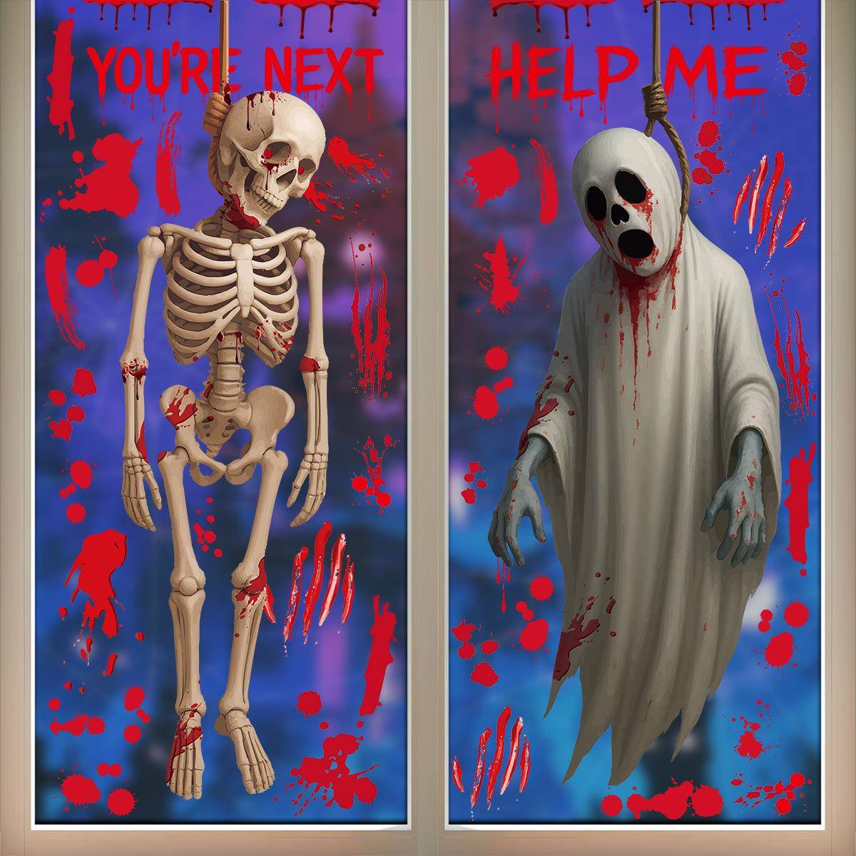 万圣节派对用品恐怖幽灵玻璃贴纸万圣节装饰品血迹骷髅静电贴