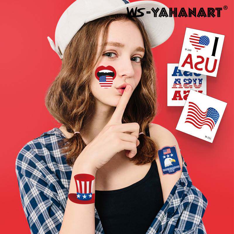 脸部手臂美国独立日花臂纹身贴 美国国旗图案装饰水转印贴纸套装