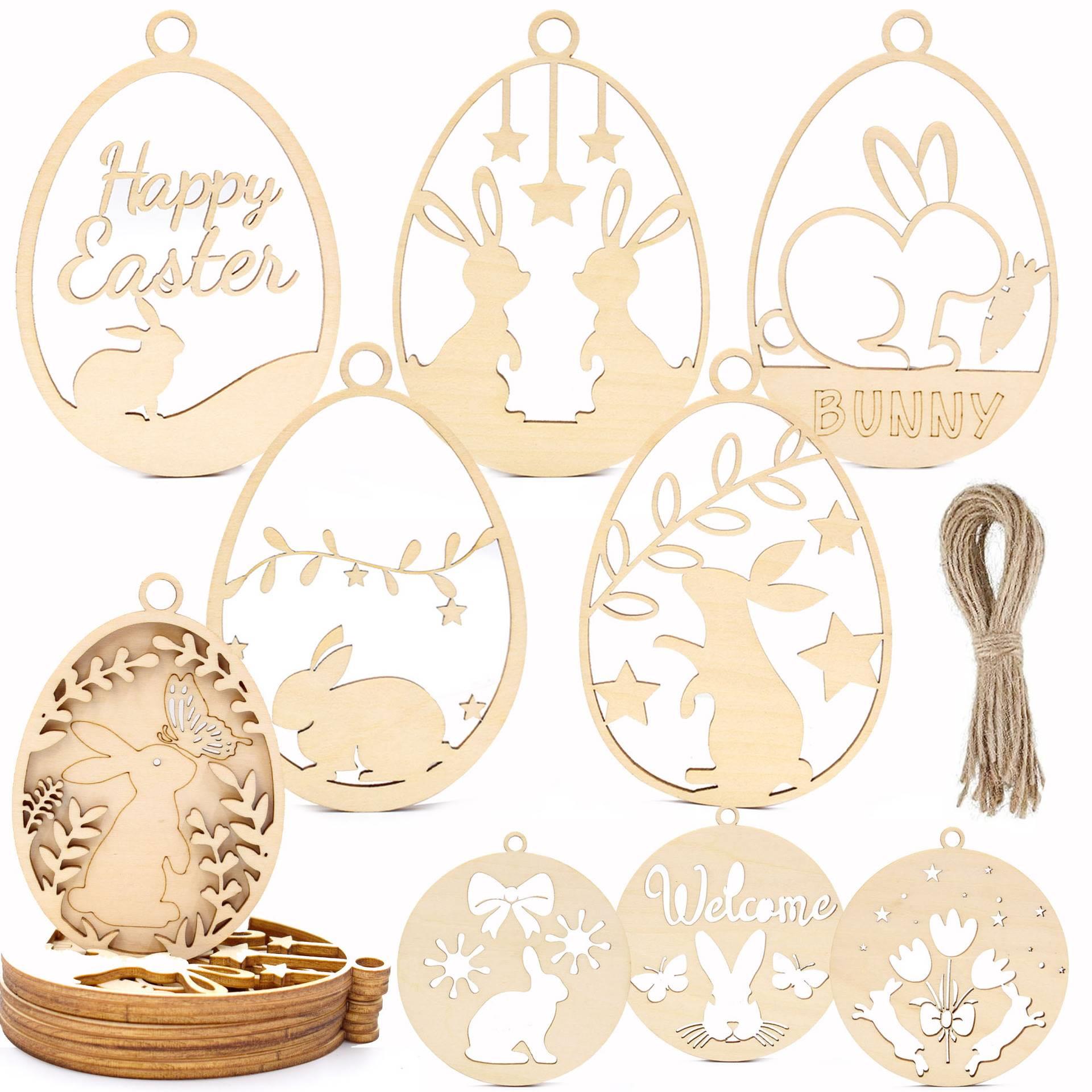 复活节彩蛋兔子木质工艺品挂件复活节日派对装饰diy手工图画木片