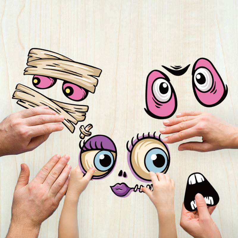 万圣节装饰diy南瓜表情儿童捣蛋派对礼盒贴纸亚马逊鬼脸贴画自粘