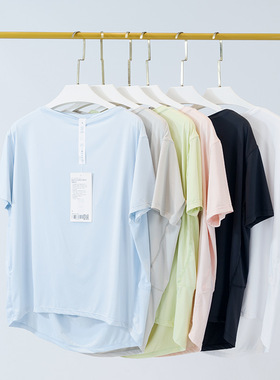 夏季瑜伽服锦纶冰凉防嗮短袖女士运动宽松高弹力透气舒适健身短袖