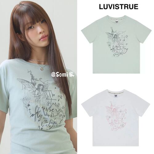 somi家 韩国直邮luv is true水钻星星涂鸦圆领短袖T恤 26ss