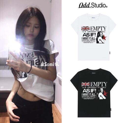 somi家 韩国直邮oddstudio美式复古做旧人像字母印花短袖T恤 26ss