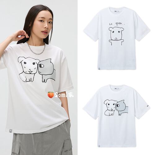 somi家 韩国直邮spao Ganadi小白狗铅笔插画居家服短袖
