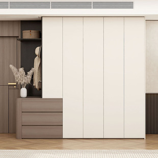 定制新款实木衣柜家用卧室ENF欧松板一门到顶奶油风大衣橱储物柜