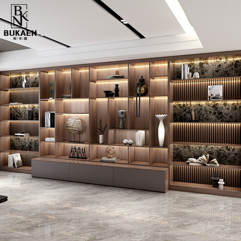 现代简约博古架书柜书架组合客厅置物柜实木定制摆放陈列展示柜子