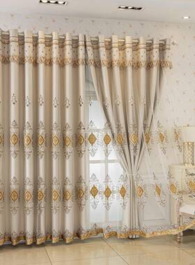 式奢大帘气刺绣窗客欧厅卧室遮光布遮阳纱帘透华光阳LQL台防晒隔