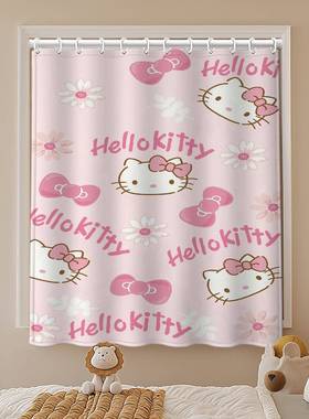 卧K室T窗帘WVR免打孔儿童布房小窗户全遮光飘窗遮阳遮挡短猫公主