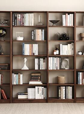 组合柜13652原木整展墙定实制原木收纳书房客厅木示柜黑胡桃橡书