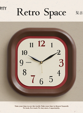 TEBO免打孔钟表挂钟客厅餐厅家用复古奶油风创意简约时钟挂墙