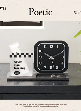 TEBO创意桌面时钟摆台式储物摆件客厅座钟入户玄关钟表轻奢装饰品