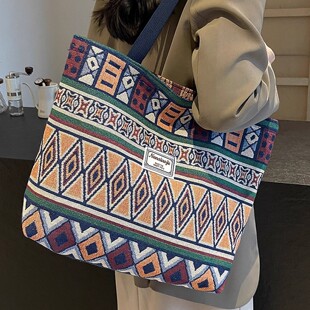 大容量帆布包包女2025复古百搭单肩斜挎托特包女网红通勤妈咪包女