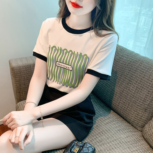 正肩印花短袖T恤女装2026新款夏季漂亮宽松雪纺上衣洋派减龄0527k