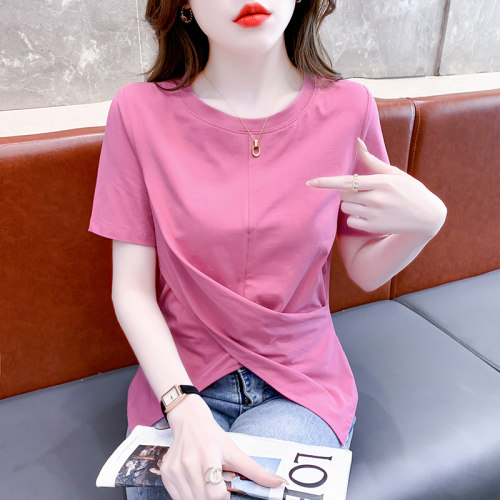 美式复古漂亮短袖T恤女装2026新款夏季收腰显瘦正肩雪纺衫小0527k