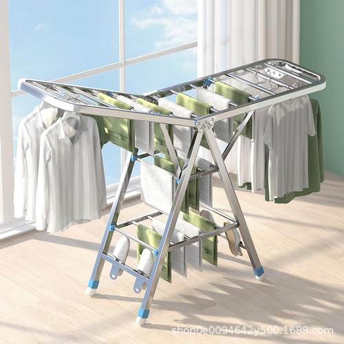 简易晒架阳台晒被子晾衣架落地折叠室内家用不锈钢晾婴儿衣服架子