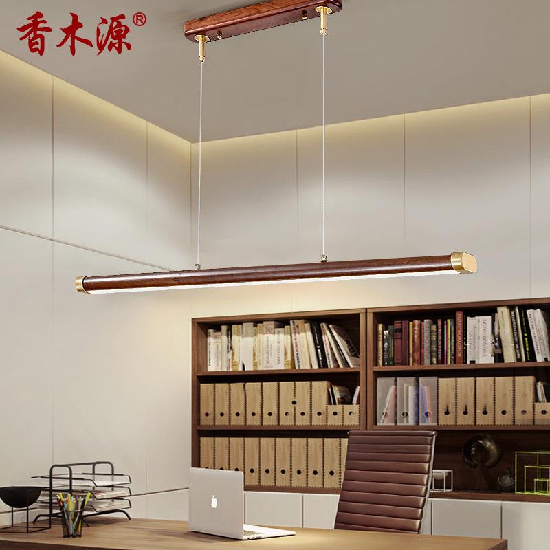 新中式led餐桌餐厅吧台灯吊灯简约胡桃实木办公工作室长条灯具183