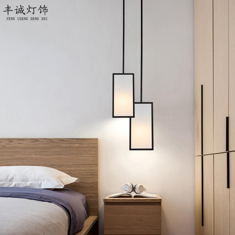 新中式长方形单头小吊灯餐厅卧室床头灯现代简约酒店创意铁艺吊灯