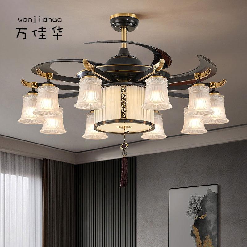 【祥瑞云繞】全铜风扇灯客厅新中式餐厅吊扇灯变频大风力电扇吊灯