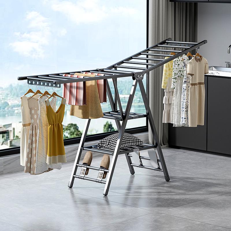 XJ系列翼型碳钢晾衣架落地折叠室内阳台晒被子 家用晾晒衣杆