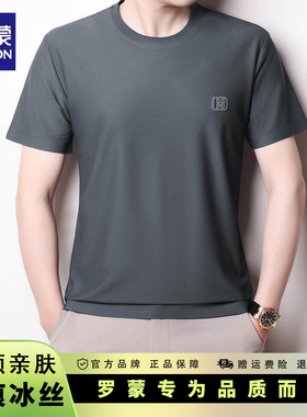 罗蒙无痕冰丝华夫格圆领短袖t恤男士夏季商务休闲弹力透气上衣
