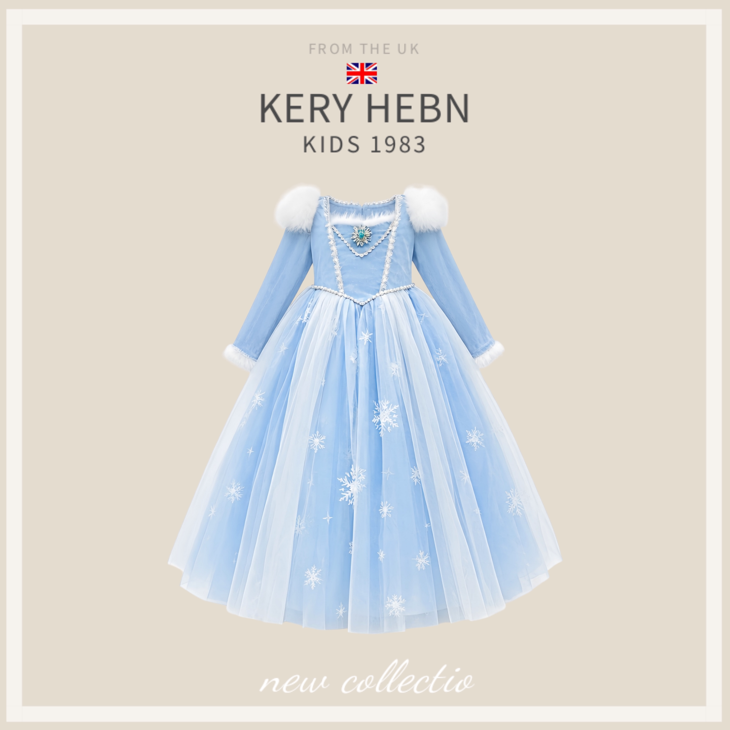 KeryHebn女童艾莎公主裙秋冬冰雪奇缘连衣裙洛丽塔生日礼服万圣