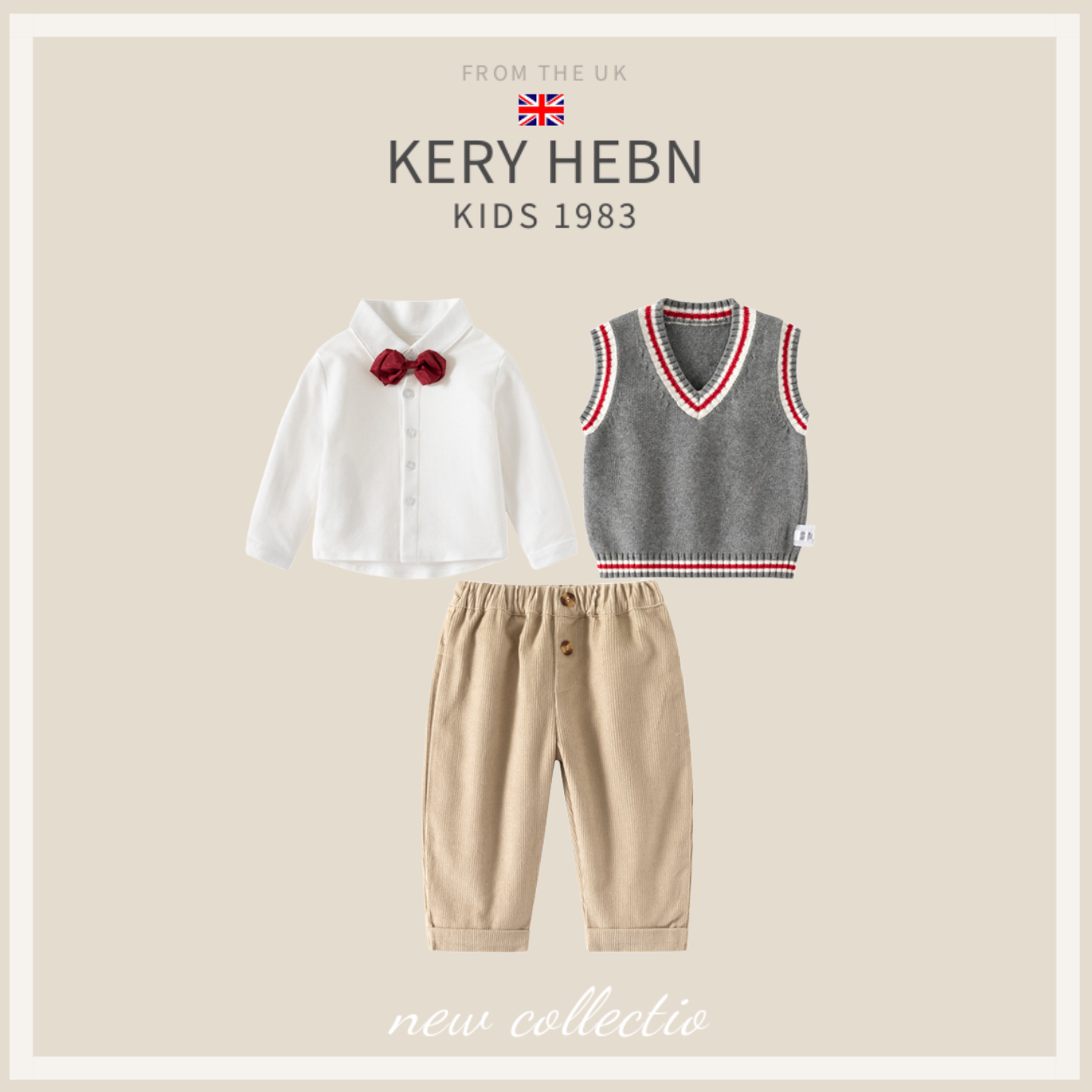 KeryHebn儿童套装春秋男童纯棉衬衣马甲三件套男宝周岁绅士礼服