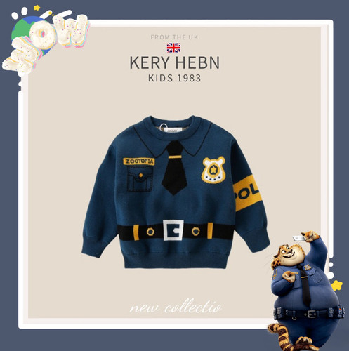 KeryHebn儿童秋冬疯狂动物城豹警官卡通套头衫男童女童针织衫毛衣