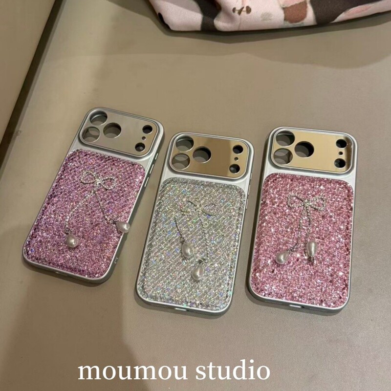 新品高级感闪粉亮片珍珠流苏蝴蝶结适用苹果17promax新款iPhone16promax手机壳17超好看15甜美16少女14保护套