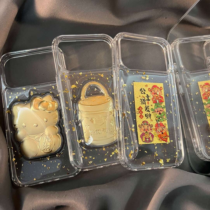 卡通金箔滴胶发财有钱招财猫适用苹果17promax新款iPhone16promax手机壳17少女13高级感14可爱15pm透明保护套
