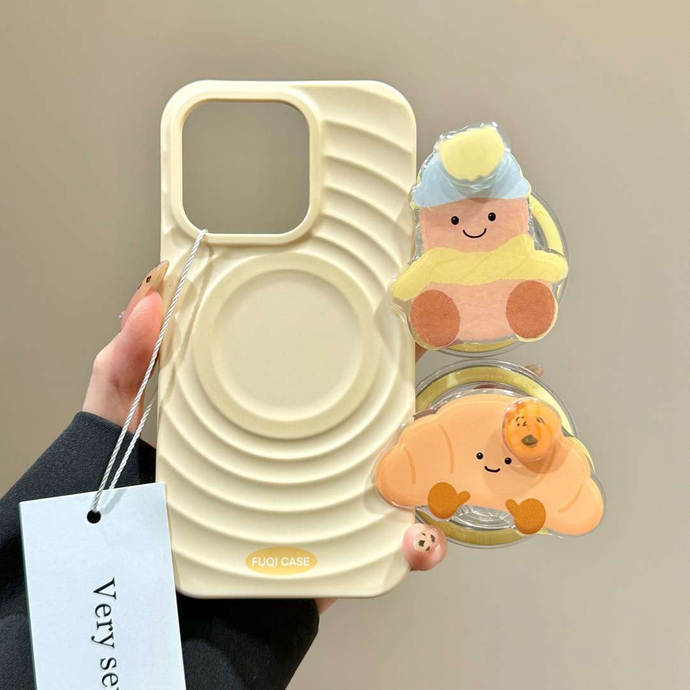 卡通奶黄牛角包磁吸支架壳