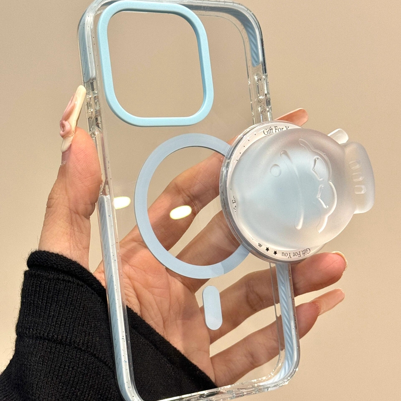 Baby蓝透明水晶夹心鲷鱼烧磁吸支架适用iPhone16promax新款15promax手机壳14小众简约13个性创意16全包防摔套