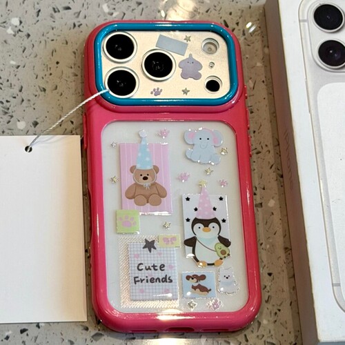 萌宠粉框透明底星星jellycat小动物适用苹果17promax新款iPhone16promax手机壳17P童趣个性15卡通16Pro保护套