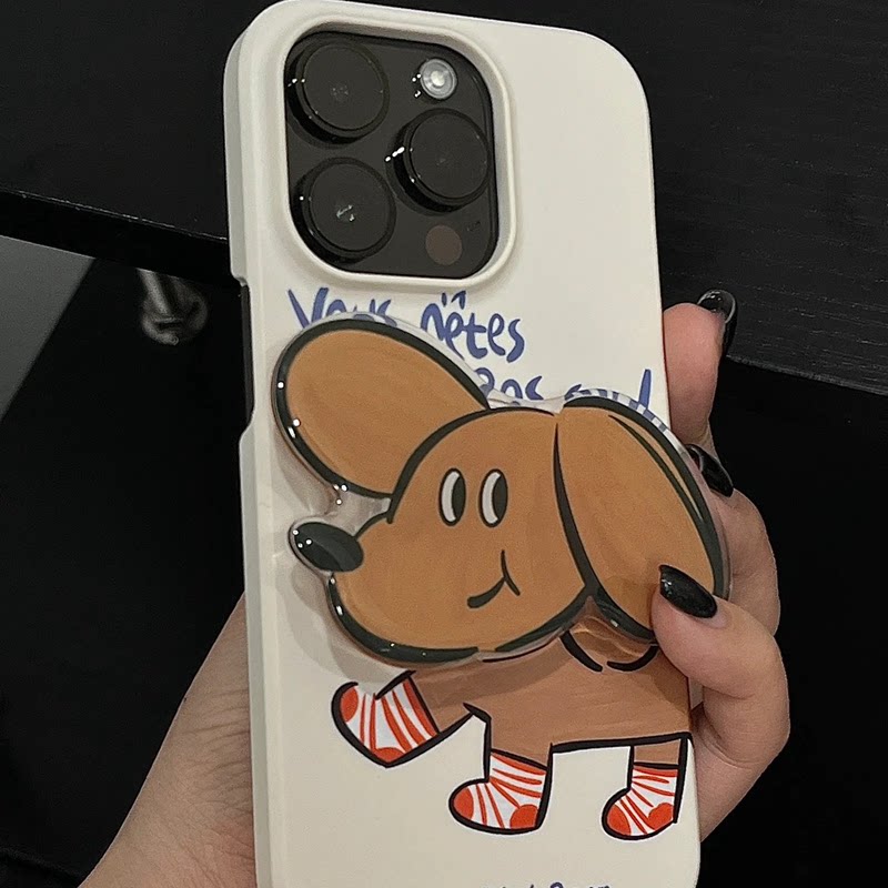 韩国ins风卡通穿袜子狗狗支架适用苹果15ProMax手机壳iPhone14新款12菲林壳11情侣14pro个性创意13小众手机套