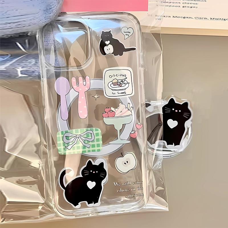 卡通可爱苹果猫咪磁吸支架适用苹果13手机壳iPhone15promax新款15Pro透明12创意11高级感14Pro苹果16无线充电