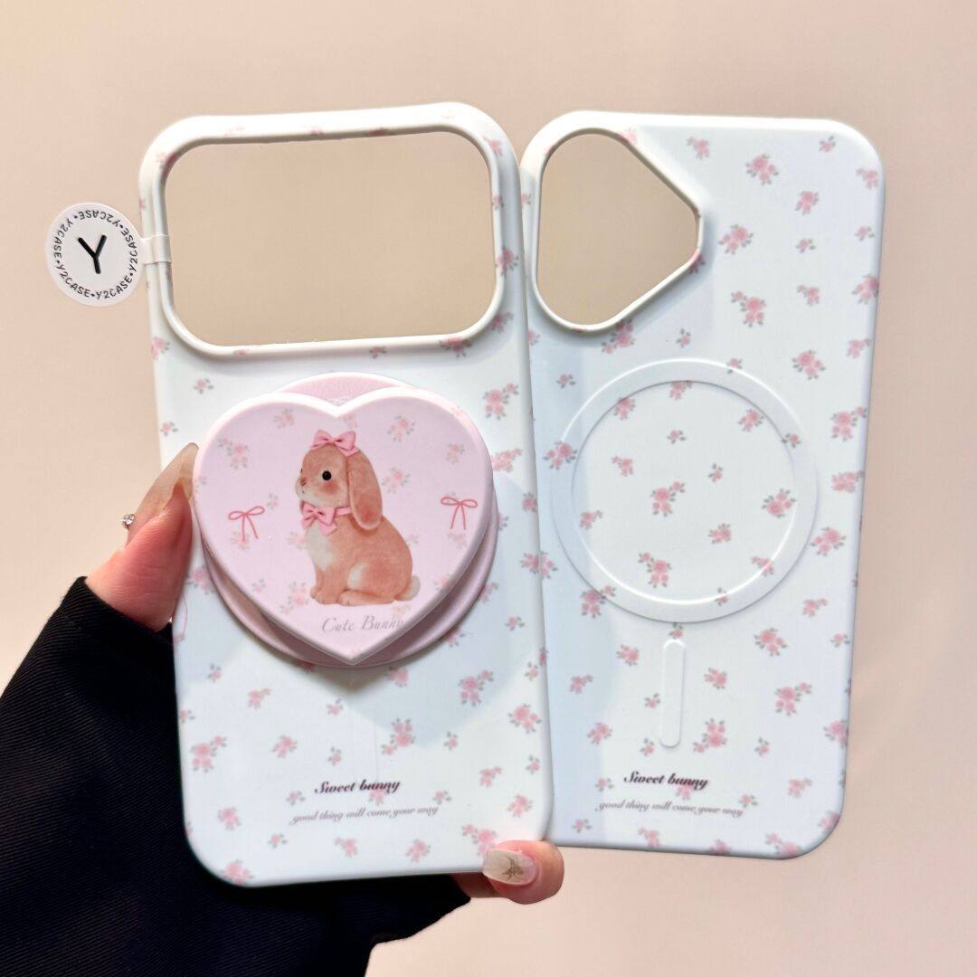 ins小清新白底粉碎花兔子爱心磁吸支架适用iPhone17promax手机壳苹果16promax新款15pro可爱卡通17菲林保护套,3C数码配件,手机保护套/壳,淘宝优惠券,粉丝福利购,淘宝优惠卷