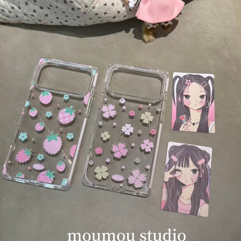 韩系ins小清新粉色草莓四叶草适用苹果17promax新款iPh