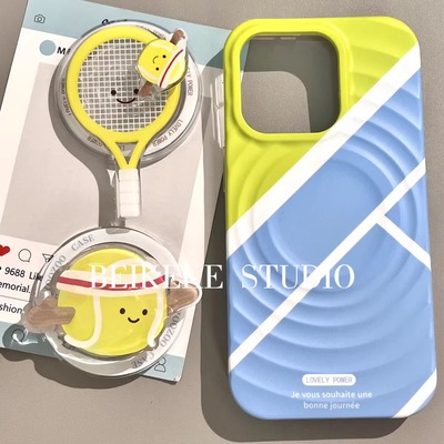 撞色条纹拼接球拍磁吸支架苹果17promax新款iPhone16promax手机壳15pro二合一菲林壳13小众14创意17pro保护套