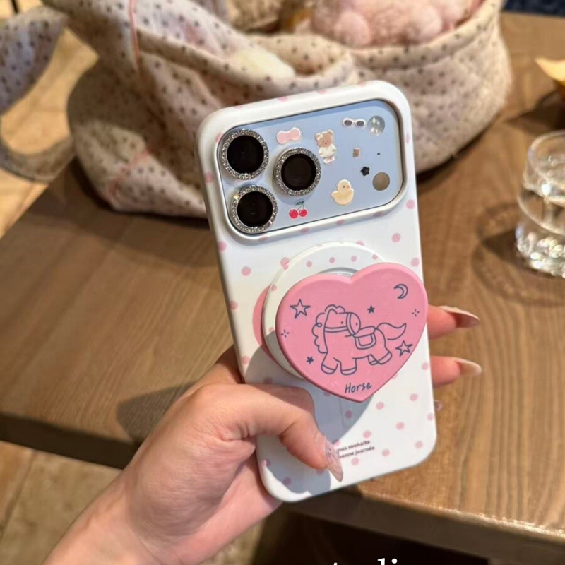 小众ins波点爱心小马磁吸支架适用苹果17promax新款iPhone16promax菲林手机壳15Pro可爱17卡通14少女13保护套