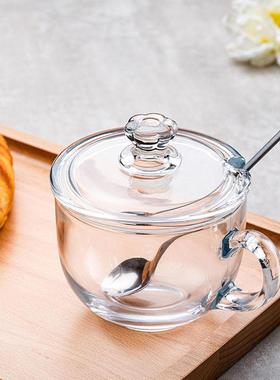 大容量璃杯燕玻麦早餐杯子家用女牛杯01052带盖片勺碗水杯带奶把