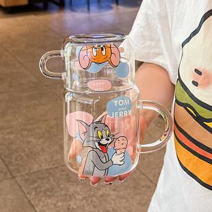 壶硼硅玻璃水带盖子手大G6293容量泡茶杯可爱马克杯家用喝把水杯
