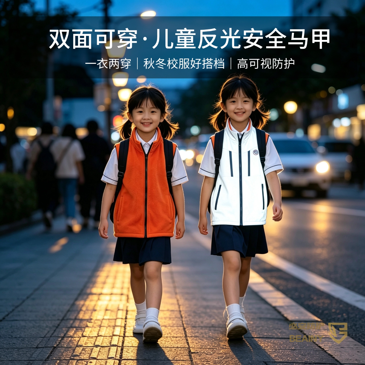 秋冬专款儿童反光马甲中小学生安全防护运动风统一款式校服背心