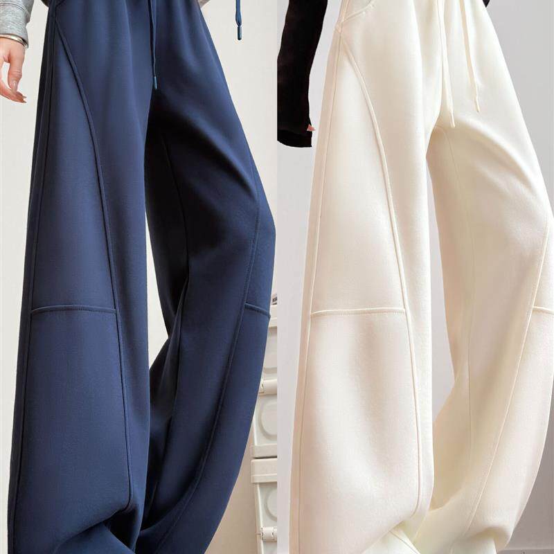 弯刀香蕉阔腿裤女春秋2026新款垂感高腰休闲窄版宽松直筒运动卫裤