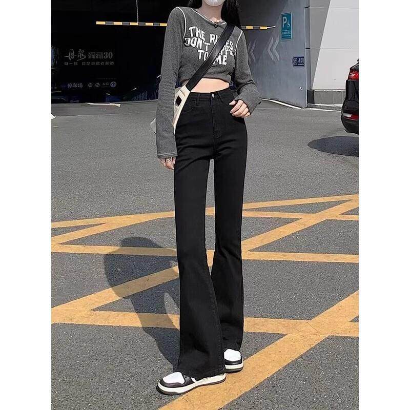 黑色微喇叭牛仔裤女韩版2026新款显瘦显高百搭弹力高腰马蹄裤子拖