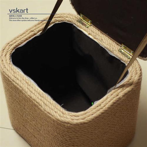 北欧麻绳矮凳可收纳储物凳子家用客厅实木换鞋凳创意沙发凳小凳子