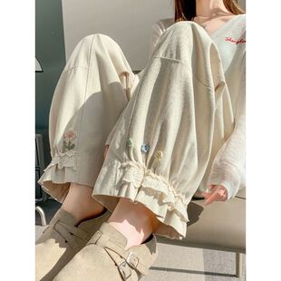 设计感花苞裤子女夏季薄款小个子气球裤蕾丝花边束脚九分裤哈伦裤