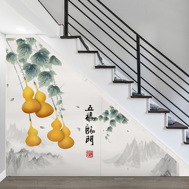 中式楼梯下斜角遮挡帘楼梯间防尘遮丑布艺门帘阁楼储物间隔断帘子