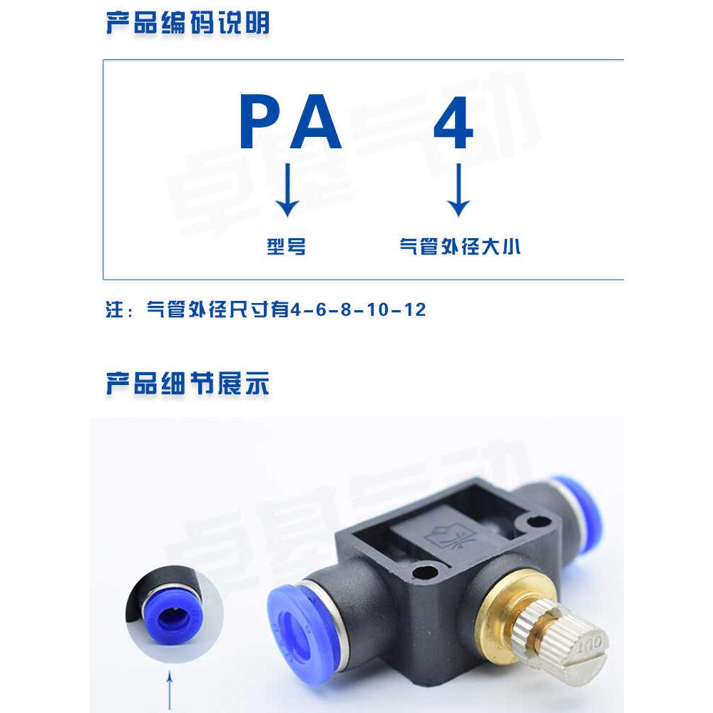 气管接头管道节流阀气动可调限流12节气6调气10气压调节4调速LSA8