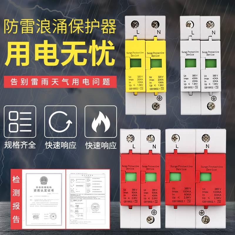 浪涌保护器4P电源防雷器家用220V2P避雷器20KA40KA60KA一级防雷器