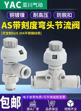 SMC型气动管道型调速节流阀带刻度直通调节接头AS1002FS-04/06/08