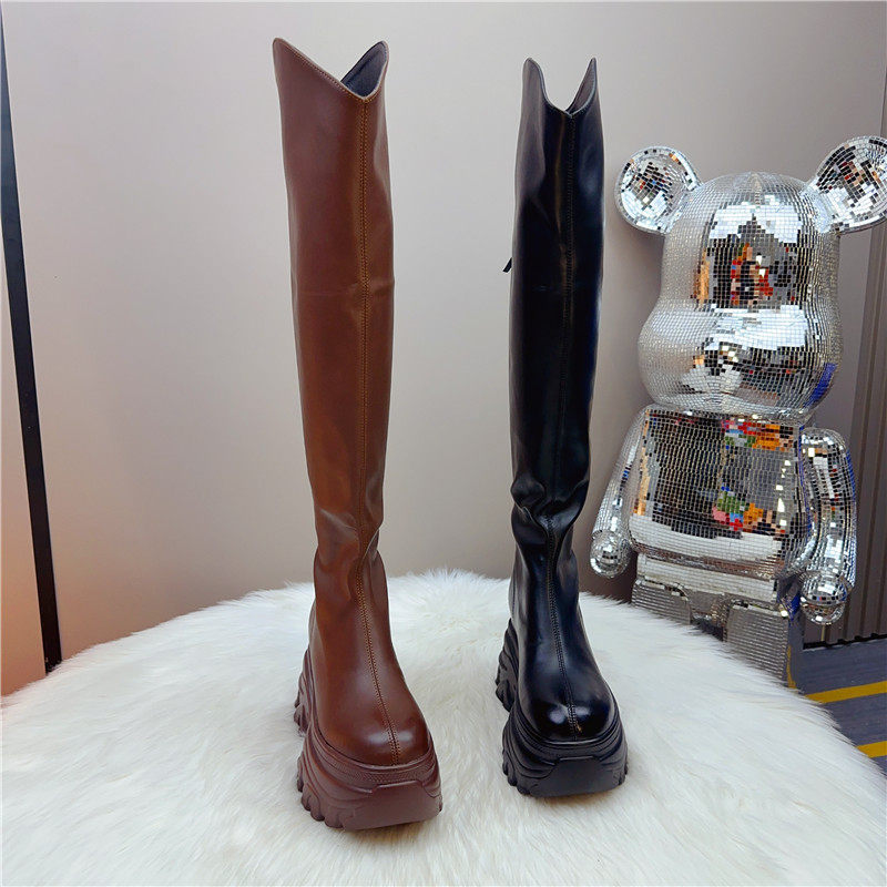 过膝靴女真皮厚底增高10厘米长筒靴女2025加绒防滑小个子瘦瘦女靴